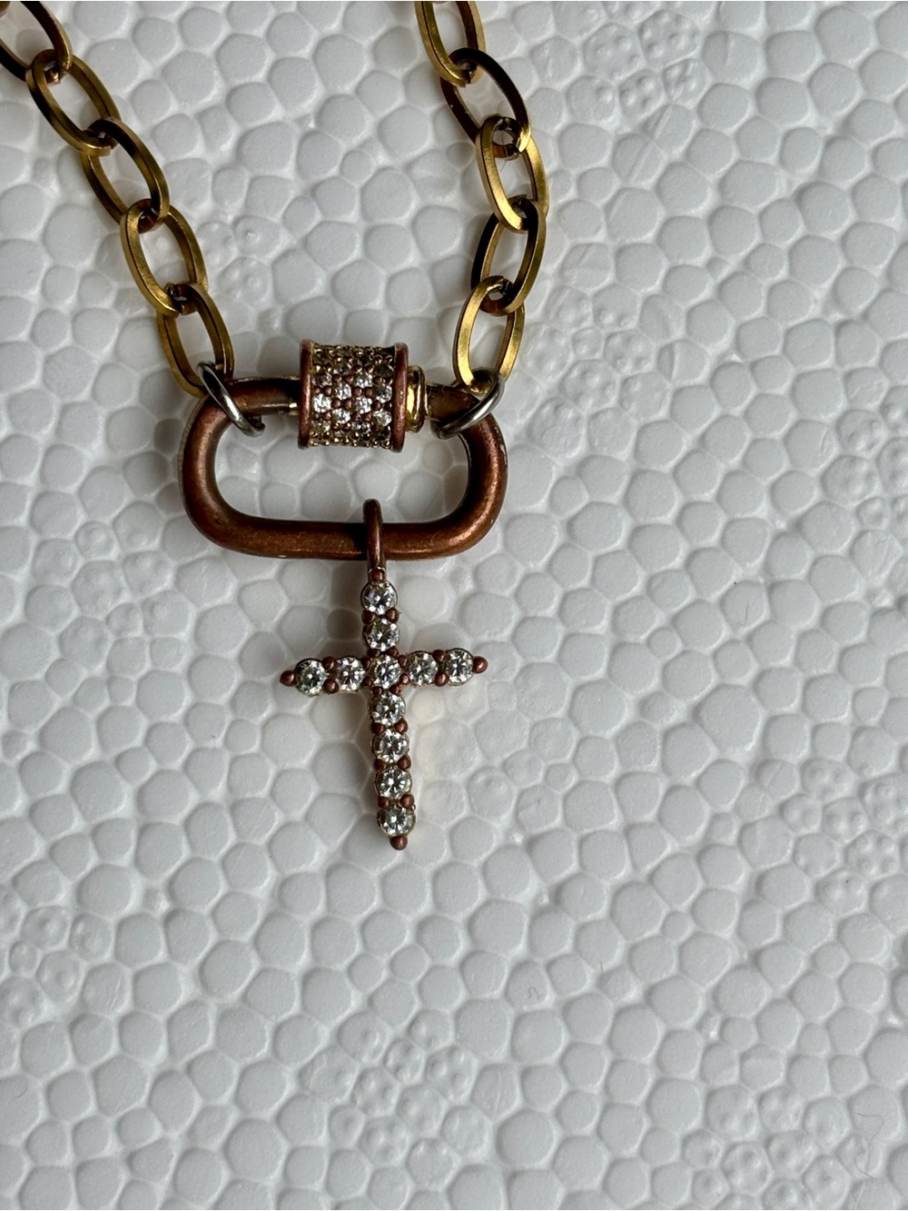 Source Unknown Gold and Rose Gold Cross Pendant Necklace with Crystal Accents